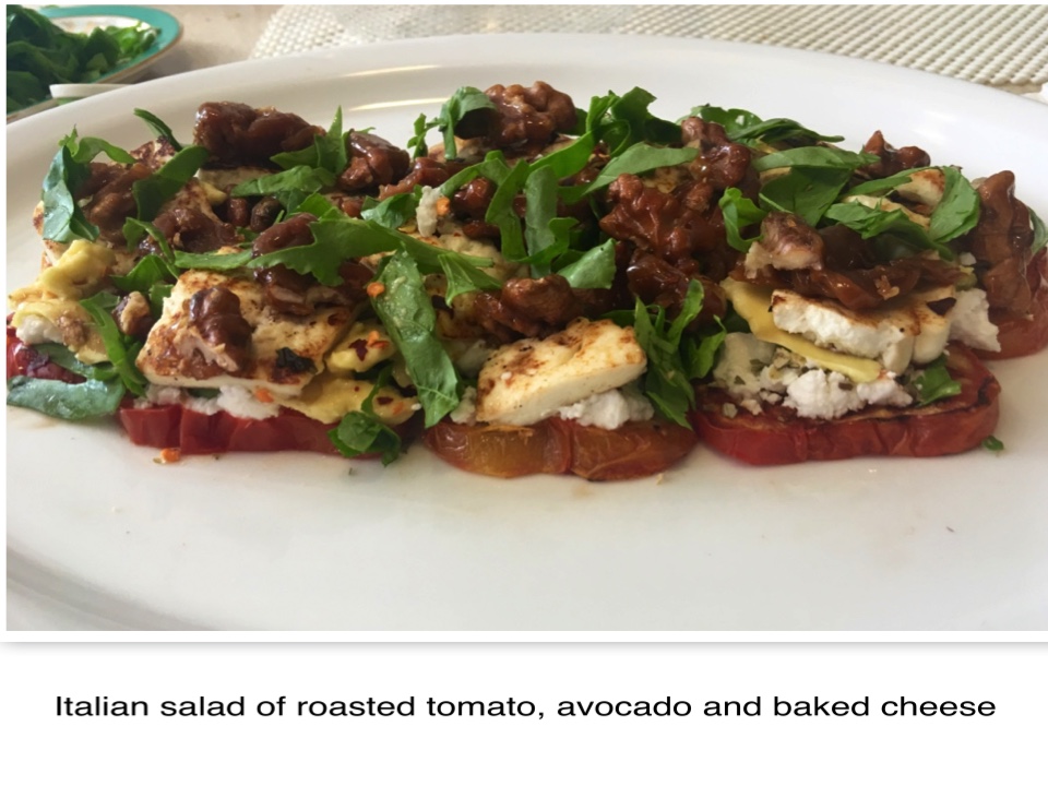 Italian salad of roasted tomato, avocado and baked cheese [180]